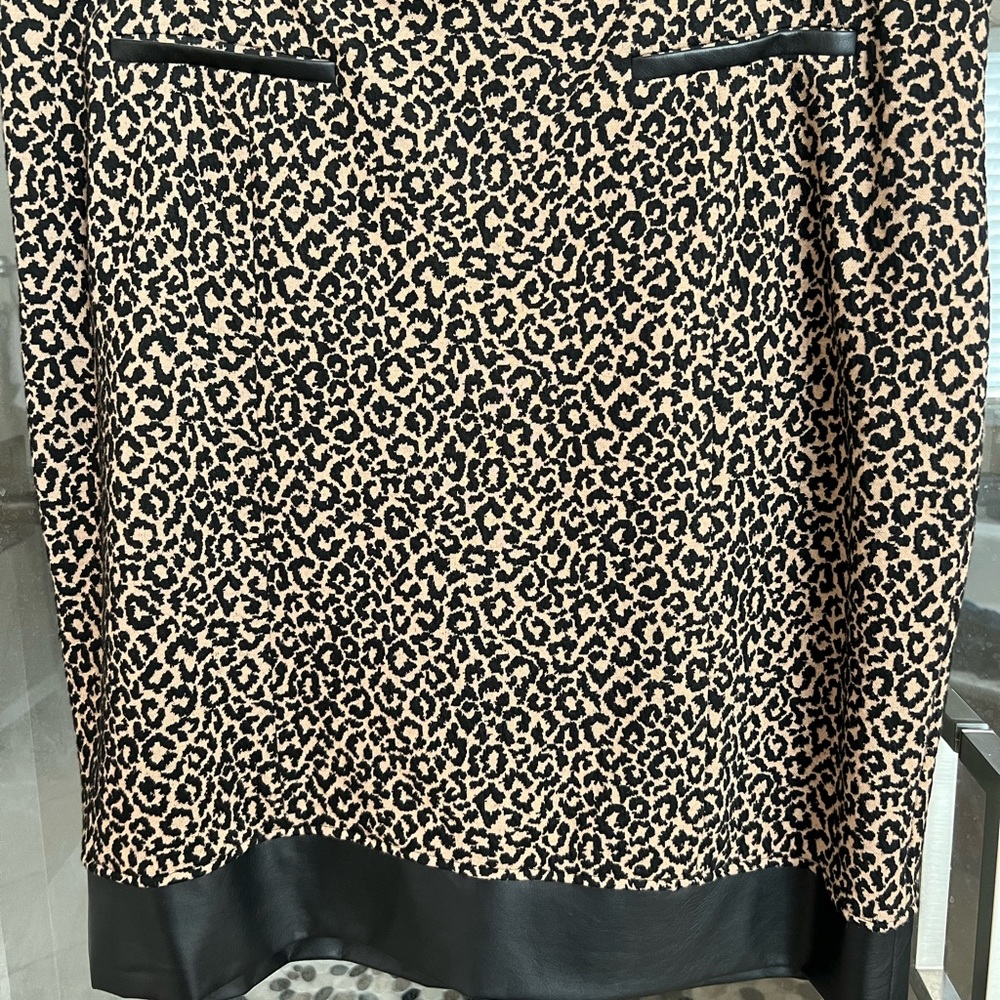 Sejour (Nordstrom) Leopard Print Skirt with Faux Leather Details. Like New. 18W